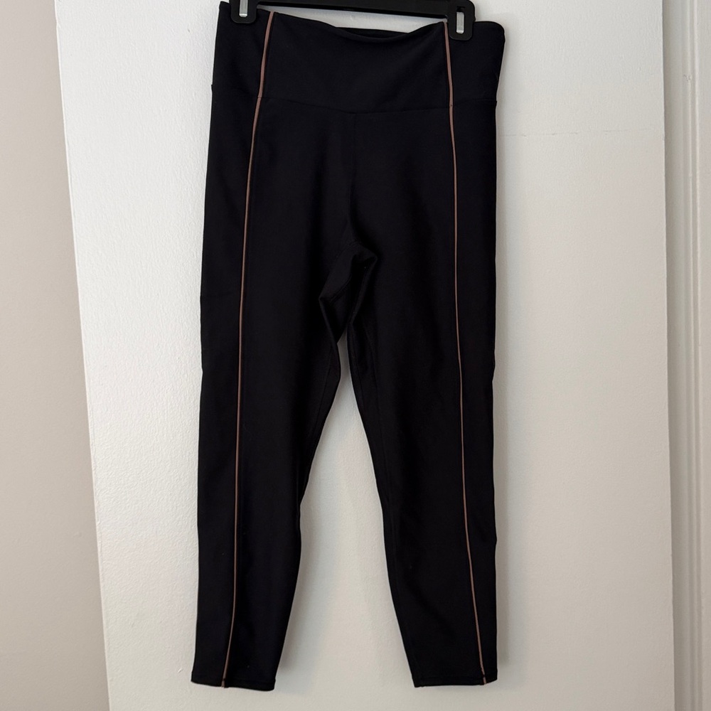 YPB sculptLUX Black Leggings with Tan Piping- large short